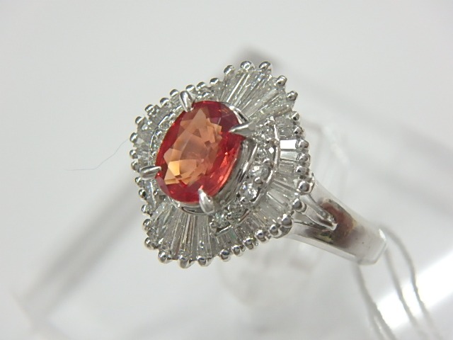 pt900  6.2g オレンジサファイア 0.94ct メレダイヤ  0.58ct