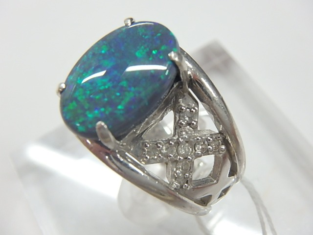 pt900 ブラックオパールリング 重量12.1g OP3.85ct D0.33ct