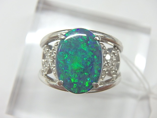 pt900 ブラックオパールリング 重量12.1g OP3.85ct D0.33ct