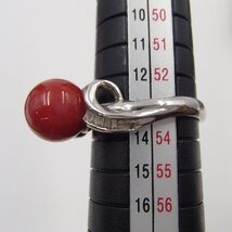 赤珊瑚　リング　Pt900　D0.11ct　約7.6ｇ　丸玉9.1ｍｍ　ダイヤモンド　珊瑚　コーラル　サンゴ　アクセサリー