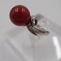 赤珊瑚　リング　Pt900　D0.11ct　約7.6ｇ　丸玉9.1ｍｍ　ダイヤモンド　珊瑚　コーラル　サンゴ　アクセサリー