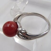 赤珊瑚　リング　Pt900　D0.11ct　約7.6ｇ　丸玉9.1ｍｍ　ダイヤモンド　珊瑚　コーラル　サンゴ　アクセサリー