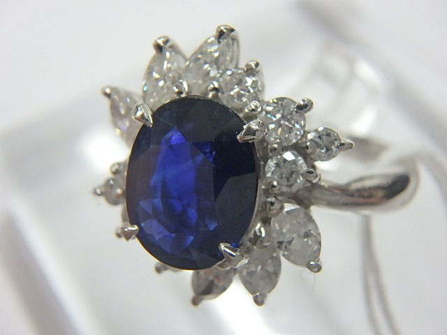 Pt900 サファイア1.72ct 6.6g メレダイヤ0.74ct