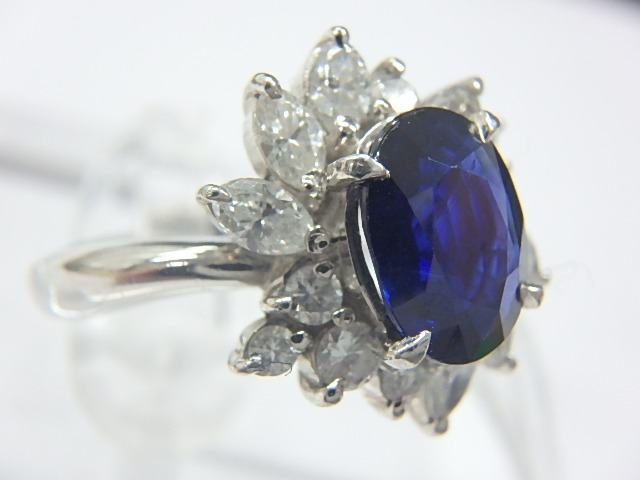 Pt900 サファイア1.72ct 6.6g メレダイヤ0.74ct