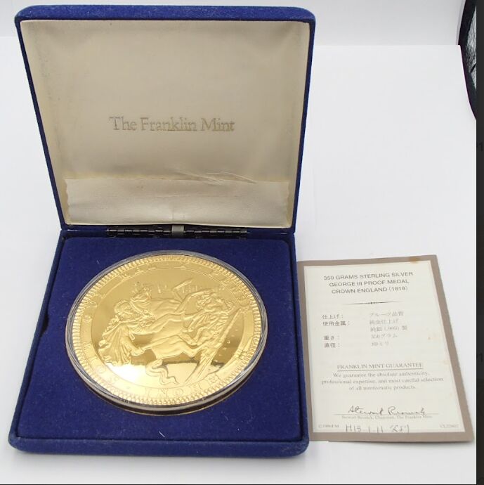 クラウン銀貨メダル フランクリンミント  純金仕上げ 重量 約400g ※ケース含む  メダル コイン 金 純金 銀貨 硬貨