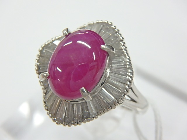 pt900 スターサファイア 計9.7g メイン石4.25ct 脇石1.383ct