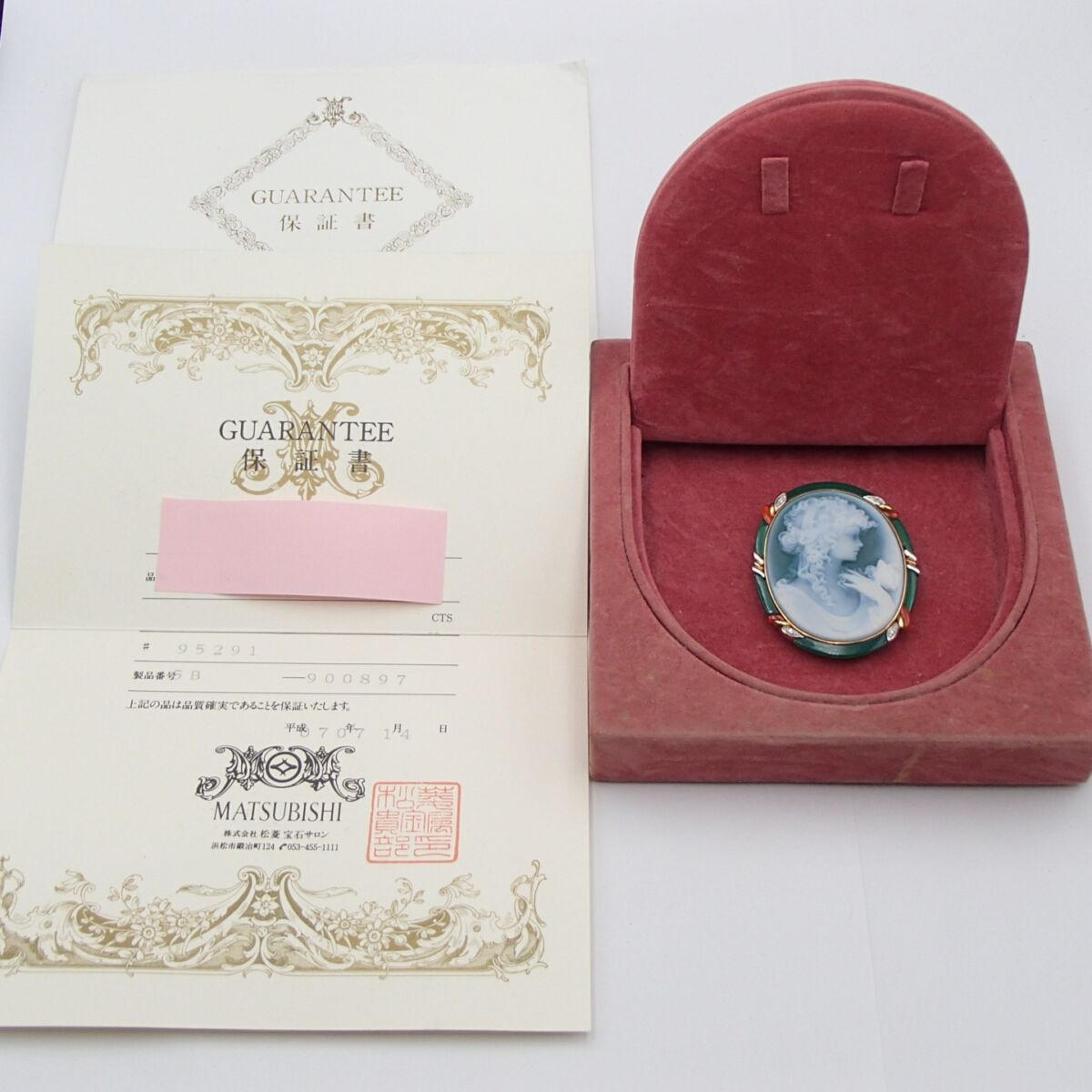 カメオ ブローチトップ Ｋ.Ｐ.MILLS作  保証書付 土台： K18 Pt900 ダイヤ0.04ct 重量約19gカメオ ブローチトップ Ｋ.Ｐ.MILLS作  保証書付 土台： K18 Pt900 ダイヤ0.04ct 重量約19g