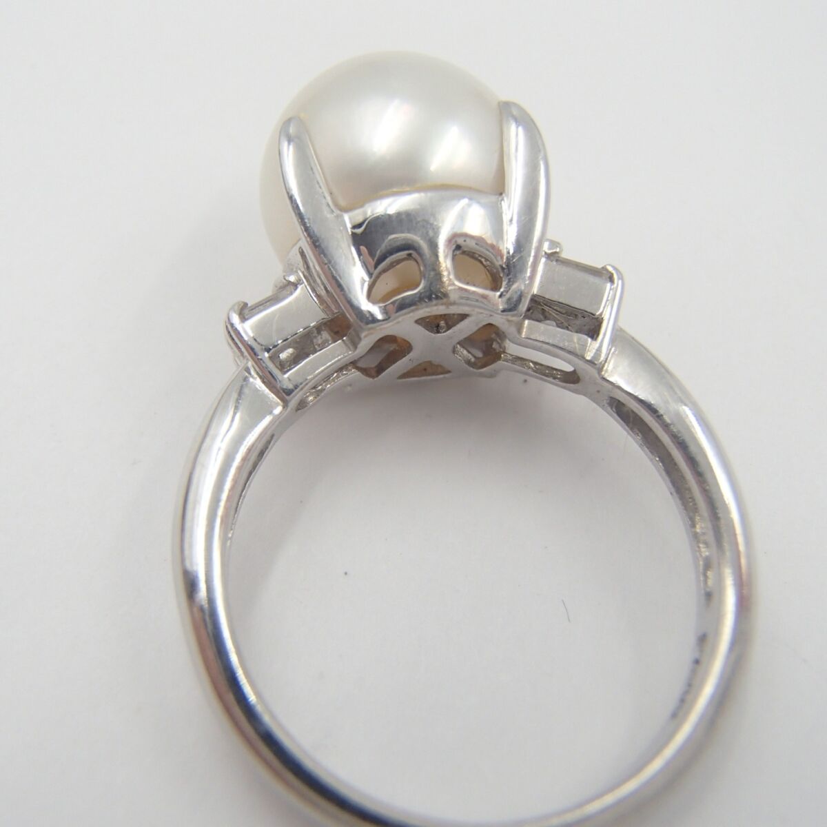 パールリング Pt900 重量約6.9g D0.13ct 丸玉9.9mm 真珠アクセサリー 指輪