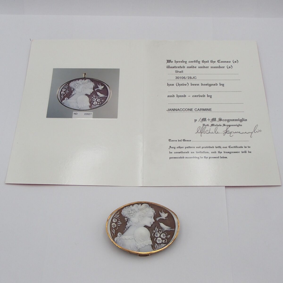 カメオ ブローチトップ 天然シェル 鑑別書付き