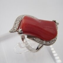 赤珊瑚 ダイヤモンド リング Pt900 D0.16ct 約14.7g