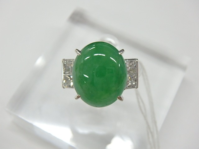 pt900 ヒスイ6.19ct D0.36ct付 リング7.8g