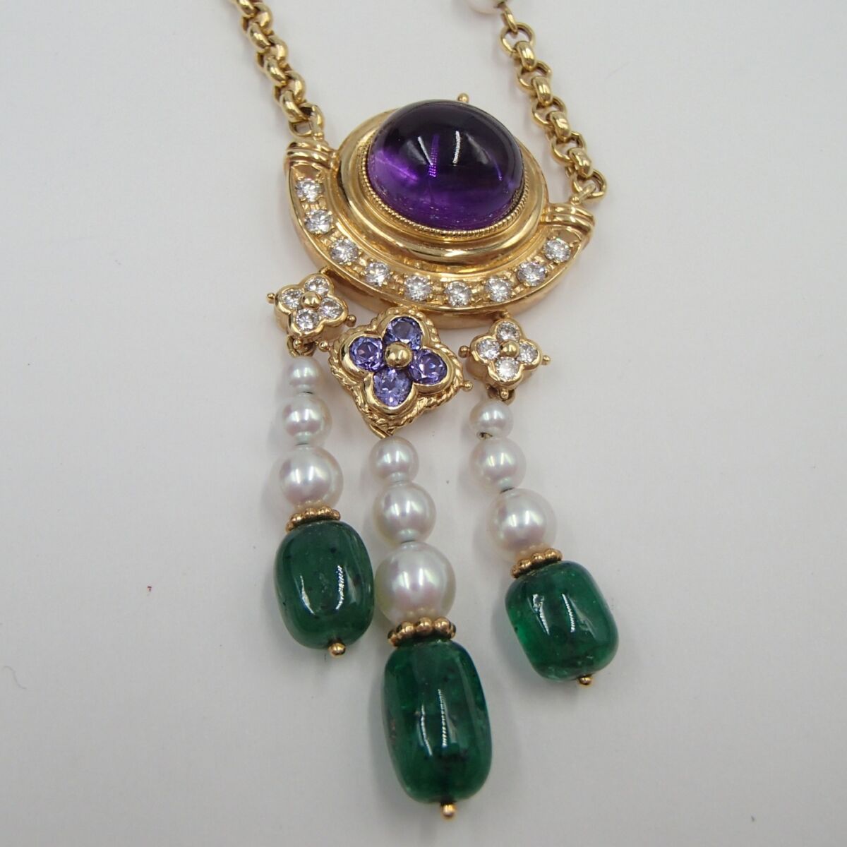 田崎真珠 TASAKI ネックレス  田崎刻印 K18 石6.33 D0.56ct 約23.5gダイヤ 色石 真珠 パール アクセサリー 箱 保証書あり