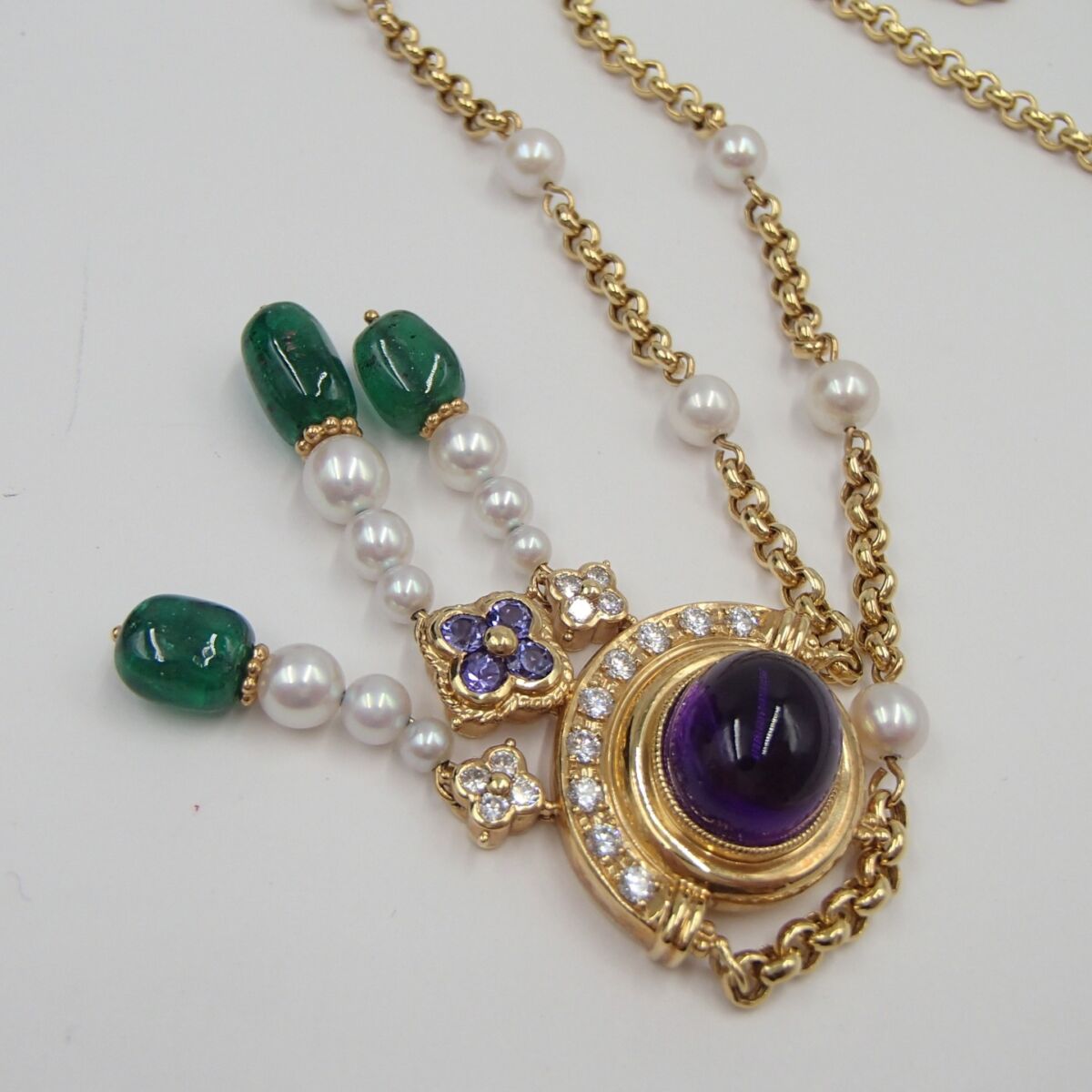 田崎真珠 TASAKI ネックレス  田崎刻印 K18 石6.33 D0.56ct 約23.5gダイヤ 色石 真珠 パール アクセサリー 箱 保証書あり