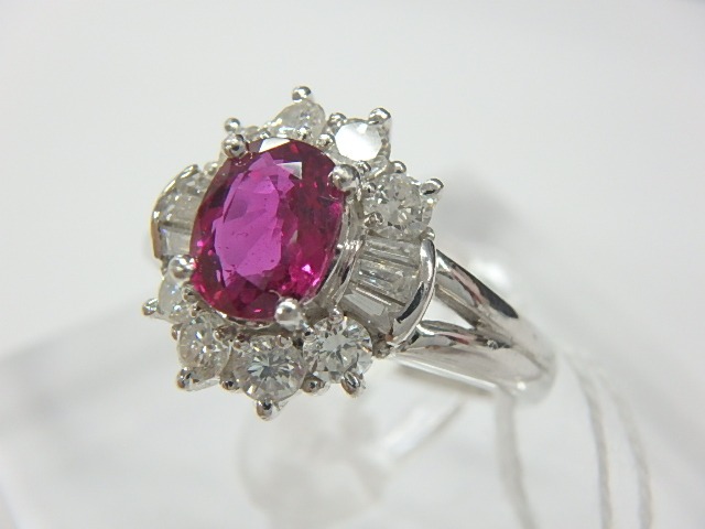 Pt900　ルビー/ダイヤリング　7.6g　1.10ct　0.69ct