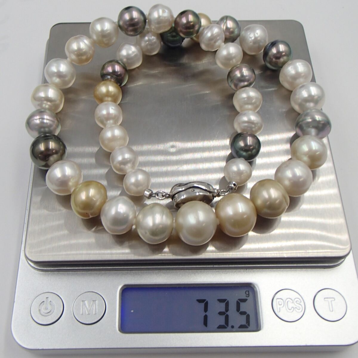 マルチカラーパール ネックレス silver 約73.5g 丸玉12.9㎜ 真珠 アクセサリー