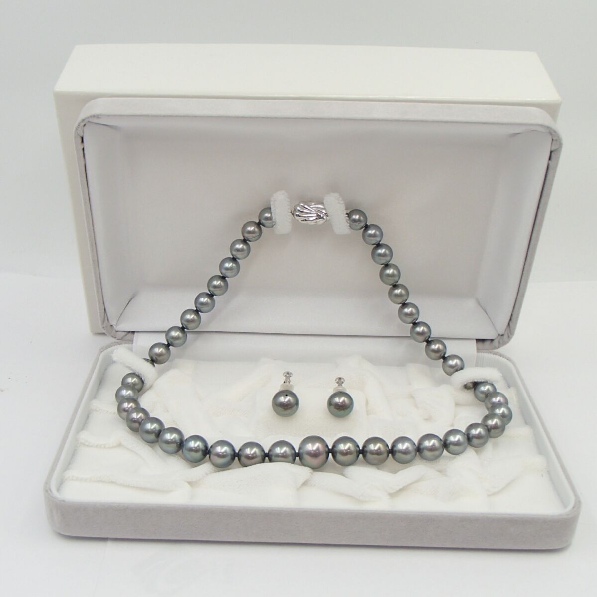 黒真珠 パール ネックレス イヤリング K14WG 約4.7g 約10.3㎜ silver 約50.4g 丸玉11.7㎜ 真珠 アクセサリー ブラックパール