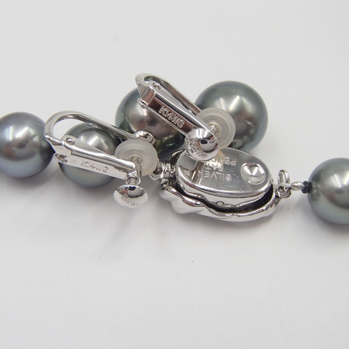 黒真珠 パール ネックレス イヤリング K14WG 約4.7g 約10.3㎜ silver 約50.4g 丸玉11.7㎜ 真珠 アクセサリー ブラックパール