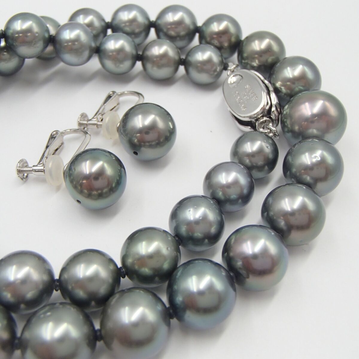 黒真珠 パール ネックレス イヤリング K14WG 約4.7g 約10.3㎜ silver 約50.4g 丸玉11.7㎜ 真珠 アクセサリー ブラックパール