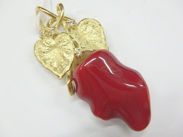 k18 サンゴ 9.8g 0.03ct 