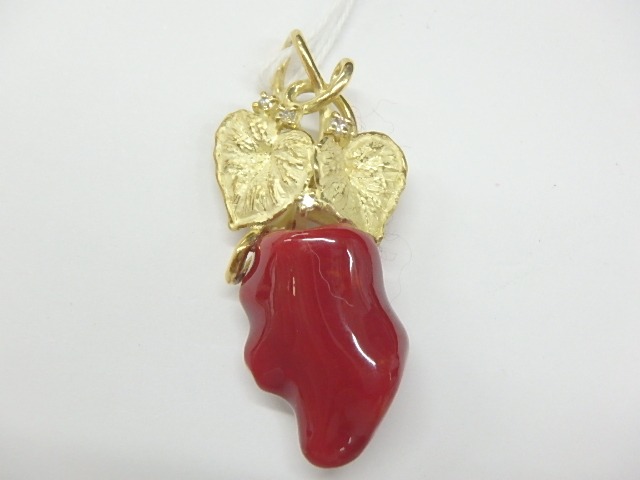k18 サンゴ 9.8g 0.03ct 