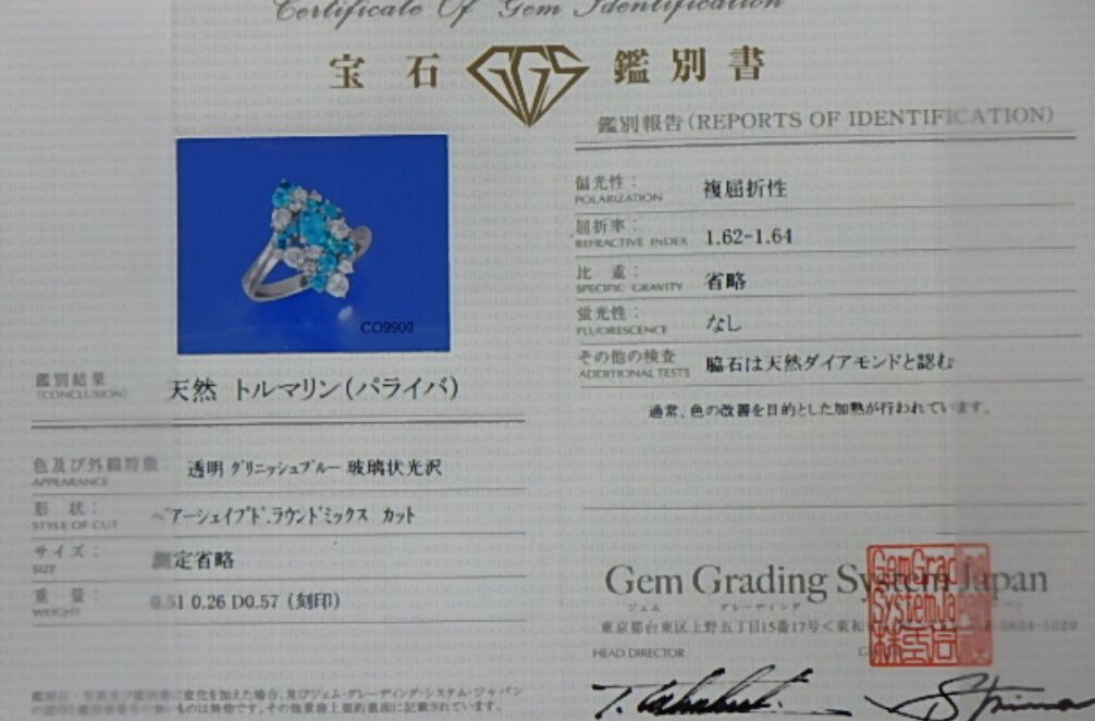 pt900 パライバトルマリン 6.6g 0.51ct 0.26ct 0.57ct